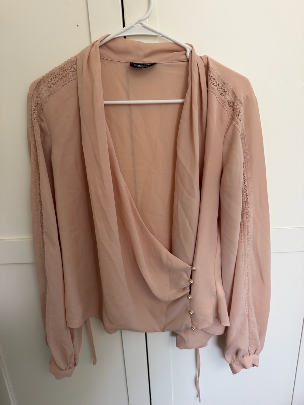 bebe Blush Pink Draped Button-Front Blouse